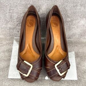 Nurture Women Sparrow Leather Buckle Slip On Wedges 6.5M Casual Office Comfort